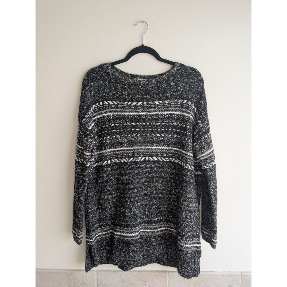 J. Jill SMALL black white marled mixed stitch tunic sweater relaxed pullover